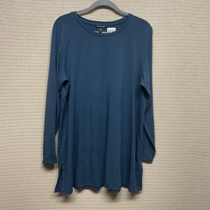 NWOT Eileen Fisher Teal Long Slv. BateauNeck Jersey Tunic Top Women Plus Size 1X